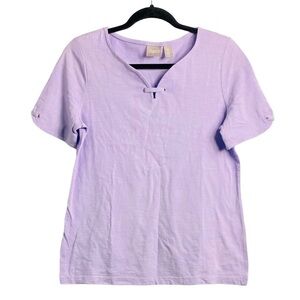 Chico’s Women’s Size O/Small Lavender V Neck Accented Short Sleeve Top
